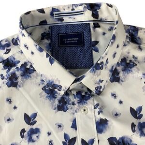 7 Diamonds Shirt Mens XL White Flowers AOP 4‎ Way Stretch Short Sleeve Button Up
